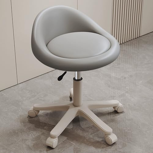 Arbetspall med Ryggstöd PU Läder Svängbar Pall Spa Höjdjusterbar 35-44 cm, Ergonomisk Rullpall Olika Färger Tillgängliga, för Kosmetiska Studior, Frisörsalonger(Silver)