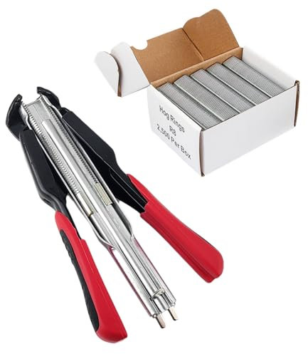 Pinza automatica per recinzioni con 2500 anelli zincati, pinze per fissaggio filo e materassi animali domestici, cuscini auto e gabbie (rosso)