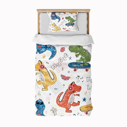 ZTYROLJ Kinderbettwäsche 135x200cm, Dino Bettwäsche für Kinder Jungen mit Reißverschluss, Mikrofaser Bettbezug mit kopfkissenbezug 80x80cm