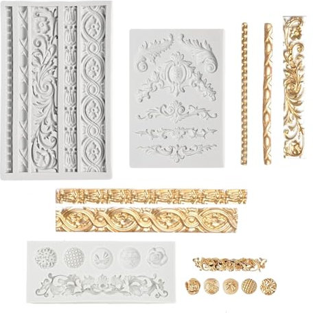 Disnace 3 Piezas Barroco Molde de Silicona, Set Molde de 3D, Retro Relieve Molde para Manualidades, Moldes de Silicona de Fondant para Decoración Gelatina Dulces (Gris)