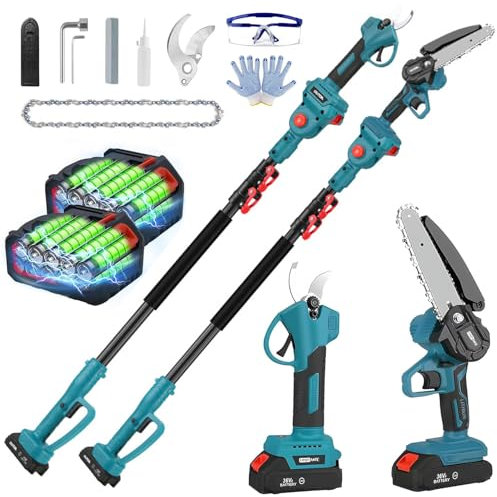 Sécateur Électrique sans Fil, 36V Secateur Telescopique Electrique avec Perche Telescopique, secateur Electrique avec 2 x 2.0Ah Li-ION Batterie, Diamètre de Coupe de 40mm, réglage de l'angle