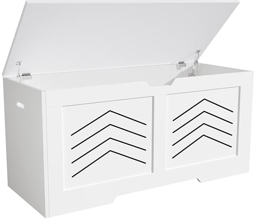 Girls Toy Box, Large White Storage Chest with Lid & Safety Hinges, Toys Box Home Storage, Toy Boxes for Boys, Girls and Baby Toybox for Playroom, Bedroom, Living Room, Size- 100L x 40W x 48H CM White