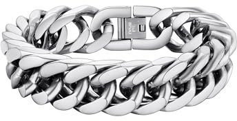 PROSTEEL Herren Armband Edelstahl Panzerkette Armband schwer Glieder Link Kettenarmband 21cm Armkette Armreif, 17mm Breit, silber