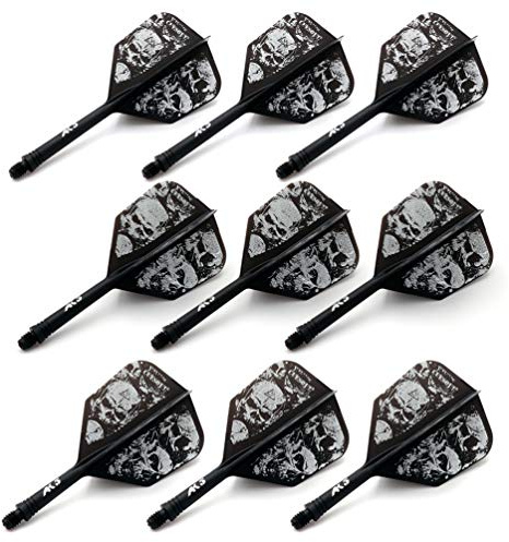 CUESOUL 9 Pieces Integrated Dart Shaft and Flights Dart Shaft Length 21mm/28mm/33mm,Black Skull Dart Flights