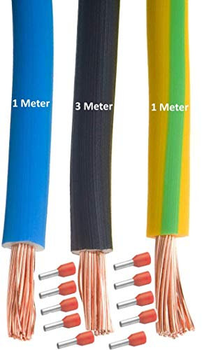 MPS-Contact Verdrahtungssatz 10mm² 10mm2 3/1/1 Meter H07V-K flexibel Verdrahtungsleitung Aderleitung Kabel mit Aderendhülsen Set | quadrat Fahrzeugleitung Litze | Schwarz - Blau - Grün Gelb