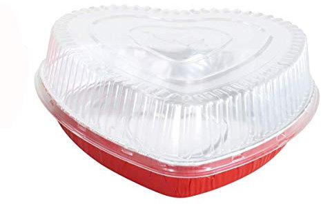 KitchenDance 8 Inch Disposable Heart Aluminum Pans With Lids - Heart Shape Aluminum Cake Pan Perfect for Cakes & Chocolates - Heart Shaped Pans With Lids for Storing, Presentation & Transport - 339P