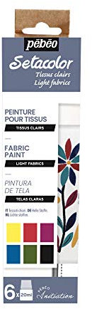 Pébéo Setacolor Textilfarben Starter Set - 6 x 20 ml Stofffarben für Helle Textilien - Auf Wasserbasis - Waschfest nach Fixieren - 6 Intensive Farben: Gelb, Rot, Fuchsia, Blau, Grün, Schwarz, 6x20ml