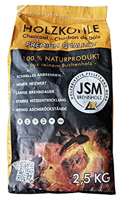 Premium Grill Holzkohle JSM® | Grillkohle Grill-Holzkohle Steakhauskohle | 2,5 kg je Packung 4 Packungen