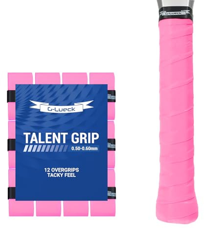 G-Lueck 12 Tennis Overgrips Talent Grip Alta aderenza | 0,50 – 0,60 mm di Spessore | per Racchette da Badminton da Squash e Golf con Nastro Adesivo di Chiusura (Rosa)