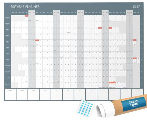 2027 A1 Year Wall Planner Rolled Wall Calendar UK Bank Holidays
