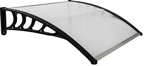 Outvita Window Awning Door Canopy 40x35.4, Polycarbonate Cover Front Door Outdoor Patio Awning Canopy UV Rain Snow Sunlight Protection Hollow Sheet, Clear Board & Black Bracket