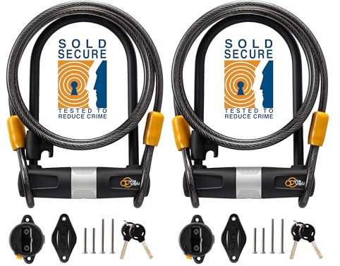 Via Velo Bügelschloss mit Kabel 2er Set, Fahrrad U-Schloss Set, 14 mm Stahl Bügel, 4 Sicherheitsschlüssel