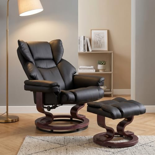 Blisswood Recliner Armchair, Swivel Recliner Chair with Footstool, Recliner Sofa Chair, High Back Ergonomic Couch Bed upto 160 Kg Weight Capacity with Tilting Lock Armchair for Living Room
