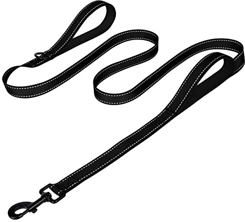 Joytale Dog Leash Heavy Duty for Large Dogs that Pull, Double Handle for Traffic Control, Double-Sided Reflective Leashes for Large Medium Dogs Night Safety, 6FT, Black