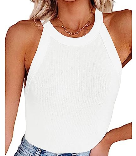 RPAEOY Debardeur Femme Tank Top Tops sans Manche Col Halter Côtelé Haut Chic Élégant Vetement Ete Tshirt Caraco Sport Cami Coton Casual