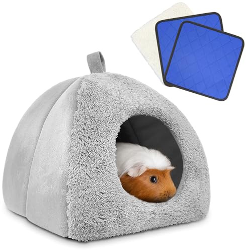 Tierecare Guinea Pig Bed with 2 Absorbent Leak-Proof Bottom Pee Pad Fleece Small Animal Hideout House Washable Hide Hut for Rabbit Chinchilla Rat Hedgehog