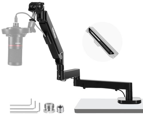 NEEWER Low Profile Mic Arm Desk Mount, 360° Swivel Boom Arm with Pneumatic Damping Adjustable, Cable Management, Compatible with Shure MV7 SM7B Blue Yeti Gaming Streaming Podcast Microphone, MS002