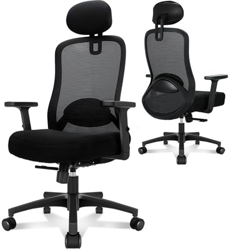 Milacyee Silla Oficina, Silla Ergonomica Escritorio, Silla Ergonómica con Reposacabezas, Reposabrazos,90°-130° Bloqueable Respaldo,Ajuste de Altura,Silla de Escritorio Capacidad de Peso 150KG