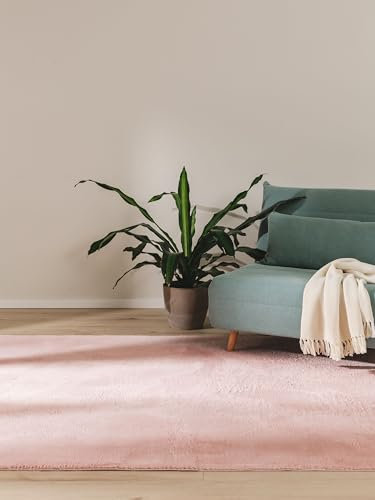 benuta Basic Kunstfaser Fellteppich Furry - Rosa 60x120 cm - Weicher Wohnzimmerteppich - Anti-Rutsch-Rückseite - Waschbar - Für Fußbodenheizung geeignet