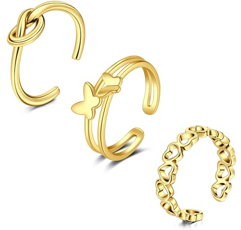 WillTen 2–4 st justerbar böj öppen tå ring i silver i rostfritt stål, fin CZ-tåring för sommar strand fotfinger för kvinnor och män, One Size, Metall, Kubisk zirkonia