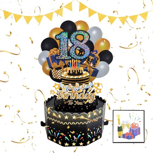 Überraschung Geschenkbox -Explosionsbox Geburtstag of Folding Bounce Surprise DIY, Explosion Überraschungs Box, Faltbare Bounce-Geschenkbox, Pop Up Überraschung Grußkarte Geschenk (18 Jahre alt)