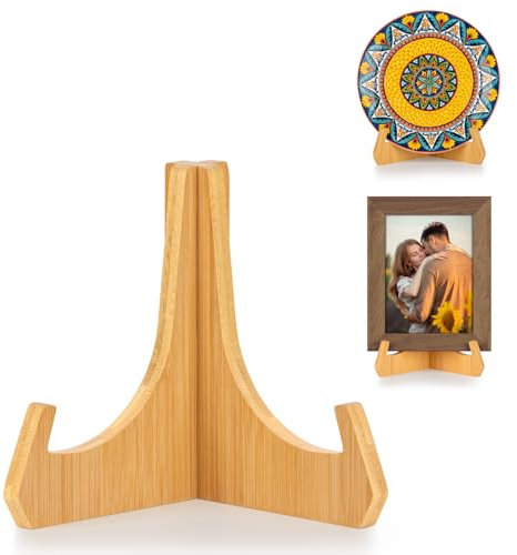 ANBOXIT Plate Stands for Display, 6 Inch Plate Holders for Displaying, Bamboo Picture Frame Holder for Tables, Tabletop Easels, Decorative Stand for Platter, Dish, Book, Photo and Plaque (1 Pack)