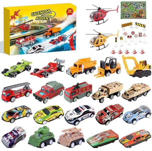Calendario Avvento 2025 Kinder, Calendario Avvento Macchinine Con Auto Diecast Veicoli Cantieri Camion Giocattoli In Lega, 24 Giorni Di Calendarios Avventos Cars per Ragazzi Regali Di Partito