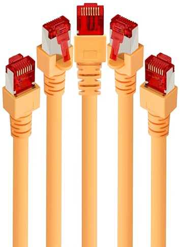 BIGtec 5 Stück 15m LAN Kabel Patchkabel SF/UTP doppelt geschirmt Ethernet Netzwerkkabel gelb CAT6