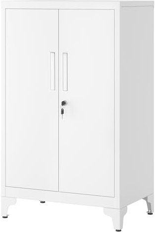 SONGMICS Archivador de Oficina, Armario Multifuncional, 2 Puertas, con Cerradura, Almacenamiento de Acero, para Sala de Estar, Blanco Mate OMC012W01
