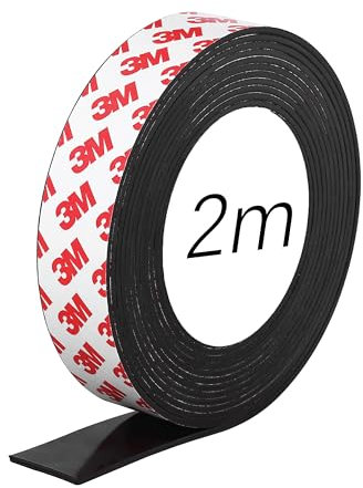 Strehknewen Aimant autocollant, bande magnetique adhesive avec un fort pouvoir adhésif, extra épaisse et plus large, facile à couper pour des applications polyvalentes (3 cm×2 mm×2 m)