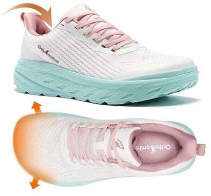 Women's Orthopedic Diabetic Wide Sneakers: Adjustable Ankle Support Bunions Sports Sneakers, Breathable Comfort Plantar Fasciitis Therapeutic Pain Relief High Arch Shoes Pink White Size 7.5