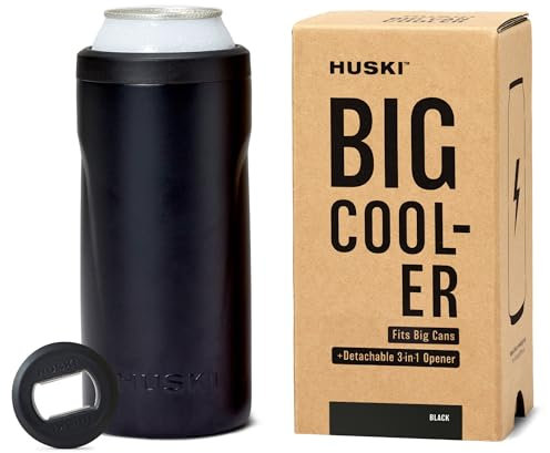 Huski Big Can Cooler | New | Premium 440ml & 500ml Beer & Energy Drink Cooler with Detachable 3-in-1 Opener | Triple Insulated | Keeps Cans up to 10x Colder | Doubles as a Tumbler (Black)
