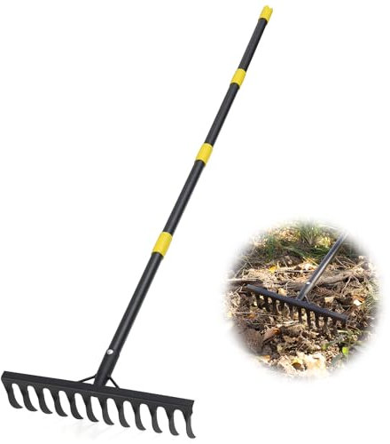Rastrillo de jardín Resistente con 12 Dientes, rastrillo de Metal de 189 cm para aflojar el Suelo, recolectar Hojas, nivelar césped, Cultivar, Tierra, Patio, rastrillo de Paja