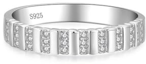 Dsnyu Anillo Plata 925, Alianza Mujer Boda Banda Gruesa con Líneas Circonita Cúbica Forma Redonda Plata, 51.5, circonita cúbica
