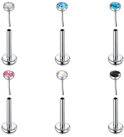 FECTAS Threadless Titanium Earrings Studs G23 Nose Stud Flat Back Hypoallergenic Implant Grade Helix Tragus Labret Lip Daith Flatback Piercing Jewellery 16G 18G 20G 6-10MM