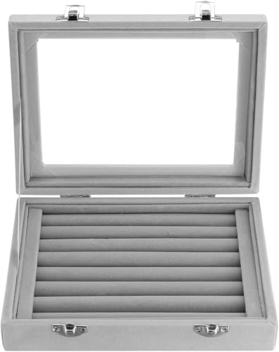 Aoyfuwell Smyckeskrin, örhänge förvaringslåda med 7 galler, smyckesförvaringslåda, ringarrangör, låsbar smyckesorganisatör, sammet, monter för smycken, ringar, örhängen, halsband