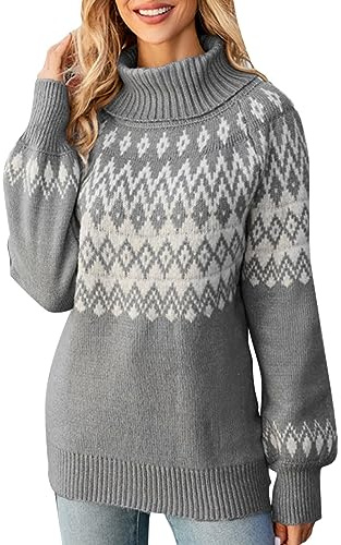 Lupetto Donna, Maglioncino Donna Invernale, Lavorata a Maglia Invernale Sciolto Maglioni Maglia Autunnale Intrecciato Pullover con Maniche a Lanterna Maglione Collo Alto Donna Maglione Norvegese