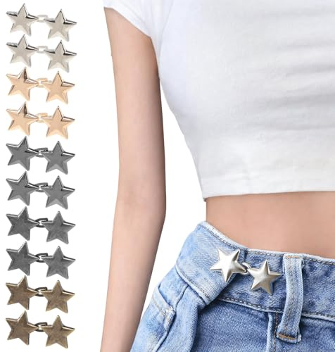 10 Paires de Bouton Jean Ajustable Réglables, Boutons de Jeans Amovibles, Aucune Couture Requise, Serrer Réglage, pour Changer le Tour de Taill (5 Couleurs)
