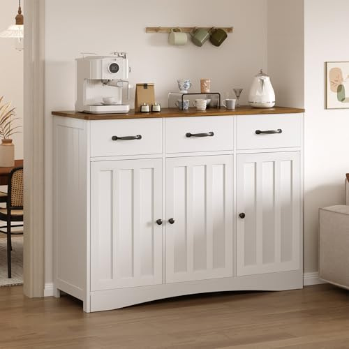 Blishom Credenza, Consolle con 3 Cassetti, Credenza Buffet con 3 Ante, Ripiani Regolabili, Mobile di Archiviazion e per Soggiorno & Ingresso, 108x39x81 cm, Grigio (Retro)