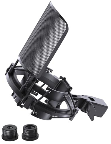Etour AT2020 Microphone Shock Mount Mikrofon-Stoßdämpferhalterung mit Metall-Popfilter Anti-Vibrations-Aufhängung Stoßdämpferhalterung Clip Kompatibel mit AT2020USB+ AT2035 ATR2050 AT3035 AT3060