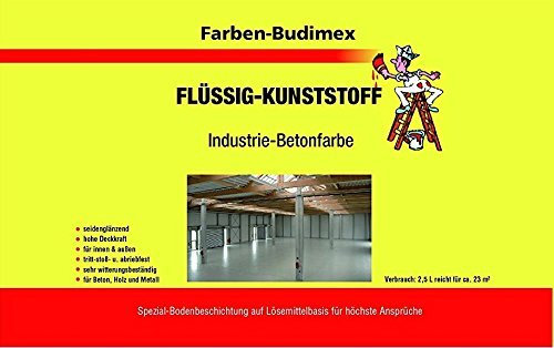 Farben-Budimex Flüssigkunststoff/Industrie-Farbe / 750 ml/silbergrau/zum Versiegeln u. Beschichten von Beton, Holz u. Metall/tritt-stoß- u. abriebfest/empfohlen für Handwerk u. Industrie
