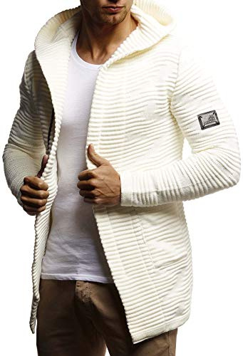 Leif Nelson Giacca Uomo in Maglia con Cappuccio Cardigan LN-7180 Ecru Large