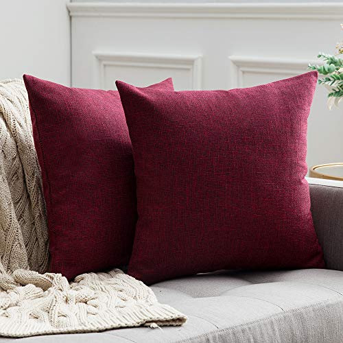 MIULEE 2er Set Kissenbezüge Kissenhülle Dekokissen Leinen-Optik Dekorative Kissenbezug Sofakissen Couchkissen Deko Kreuz mit Verstecktem Reißverschluss für Schlafzimmer 45x45 cm Crimson