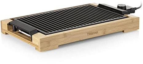 Tristar BP-2785 Parrilla y Barbacoa eléctrica – con Elegante Carcasa de bambú – Superficie para cocinar: 37 x 25 cm, 2000 W