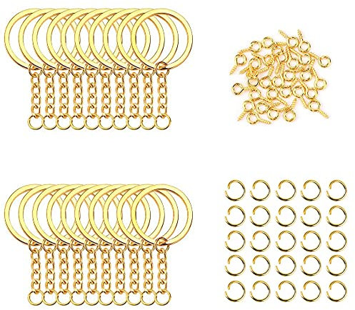 220 Stück Schlüsselanhänger, Schlüsselanhänger-Ringe, Schlüsselanhänger-Set, Kette Schlüsselring, Schlüsselanhänger Ring Set, Schlüsselring mit Kette, für DIY-Bastelarbeiten, Schlüssel (Gold)