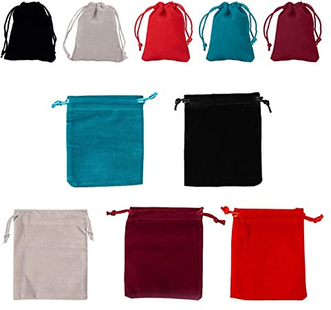 KARELLS Sacchetti con Coulisse in Velluto, Sacchetti di Velluto Scuro, 15 Pezzi 5 Colori Sacchetti per Gioielli con Coulisse, per Regali per Banchetti di Nozze, 7 x 9 cm