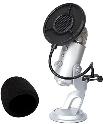 Blue Yeti Pop Filter with Mic Cover Foam - Mic Pop Filter for Blue Yeti Microphone to Blocks Out Plosives, 5.5 Inch Diam, 6 Layers Blue Yeti Mic Cover by YOUSHARES