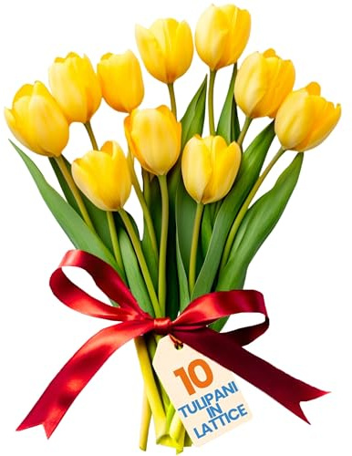 levante group – Tulipani Finti Realistici in Lattice Giallo – Mazzo di Fiori Artificiali Realistici per Decorazioni Casa, Ufficio, Eventi – Tulipani Finti 10pz