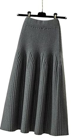 BUJNIE Jupe mi-longue mi-longue pour l'automne et l'hiver - Jupe trapèze décontractée - En tricot plissé - Pour femme