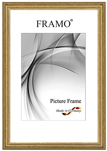 FRAMO Cornice foto barocco 35 x 50 cm in legno massello | vecchio-Dorato | Colore/dimensione selezionabile | Cornice antica d'epoca retrò N°086